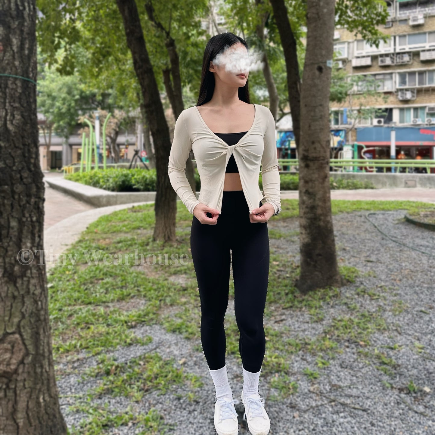 前扭結螺紋好比例罩衫（3色）